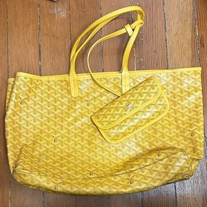 Large Yellow Designer Tote Bag with Pouch